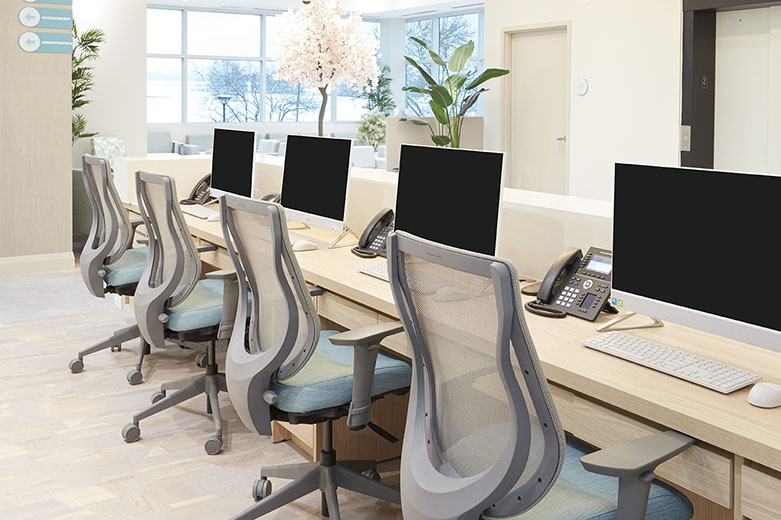 reception desk area with office chairs